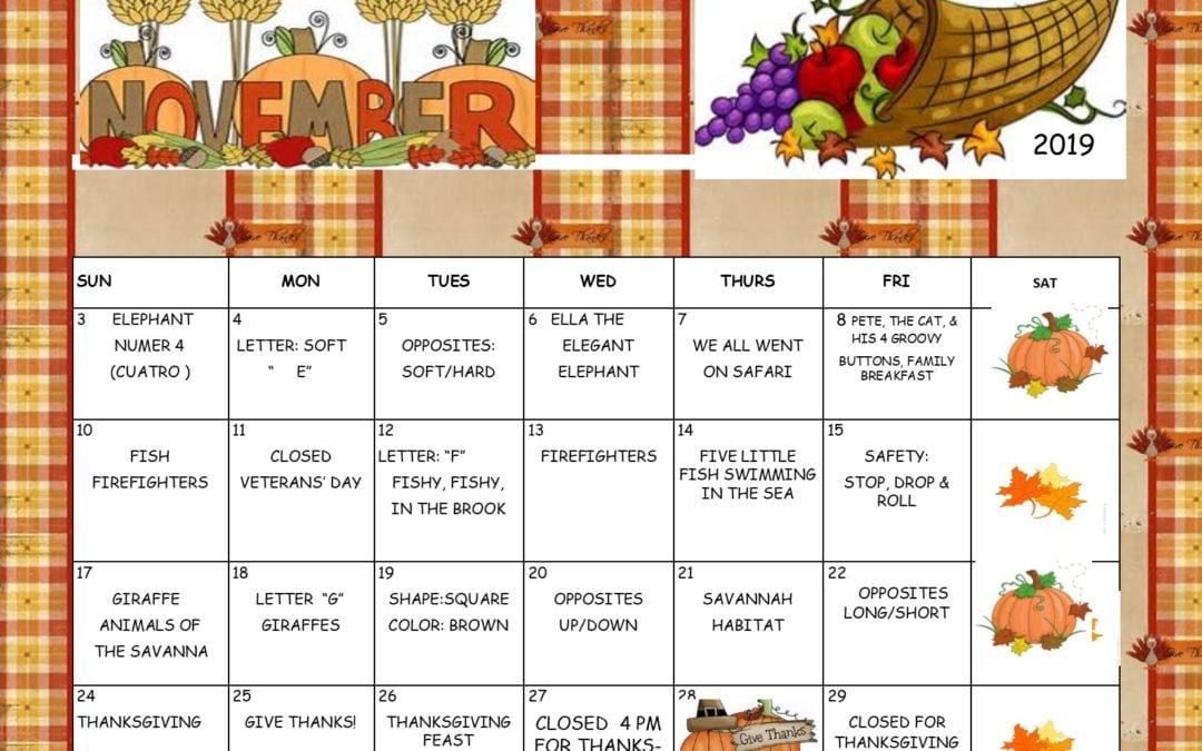 November Preschool Calendar