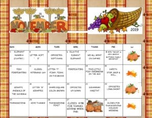 november preschool calendar brentwood oakley martinez CA