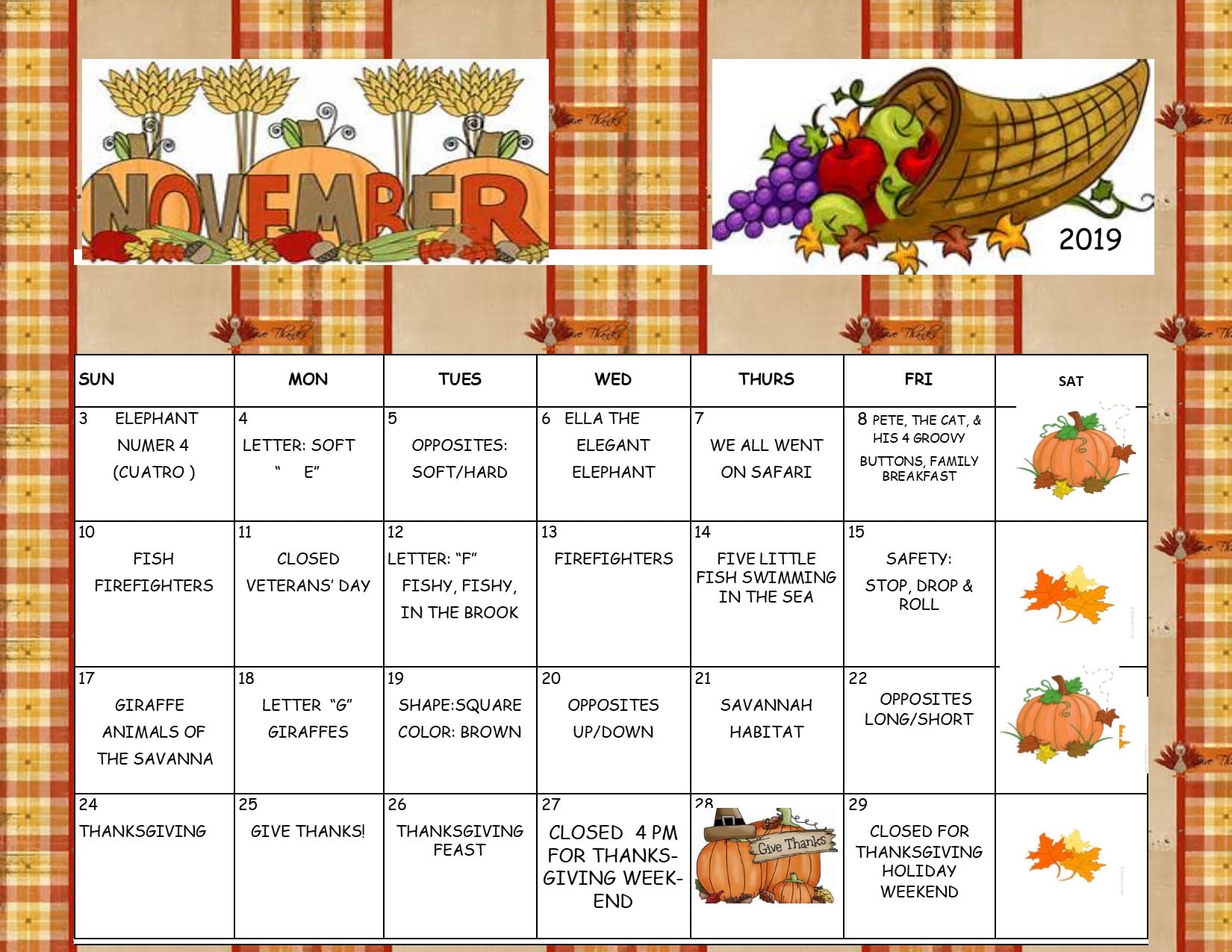 November Preschool Calendar November Preschool Calendar
