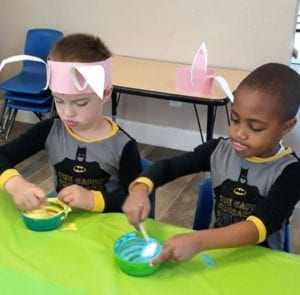 preschool boys decorating easter egg cookies brentwood ca daycare 94513