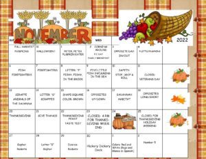 november preschool calendar