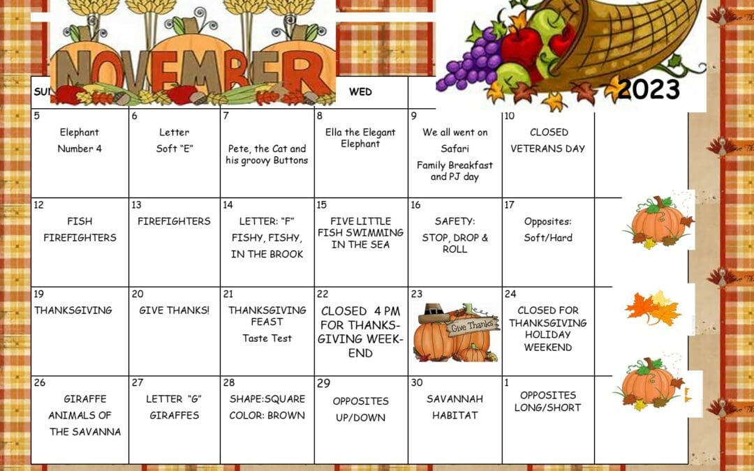 November Preschool Calendar