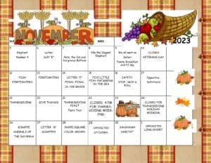 november preschool calendar